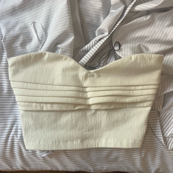 Zara White Pleated Strapless Top - Picture 4 of 6
